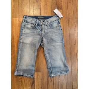 Silver Jeans Co Suki Mid Rise Bermuda Shorts Light Acid Wash Distressed Size 25